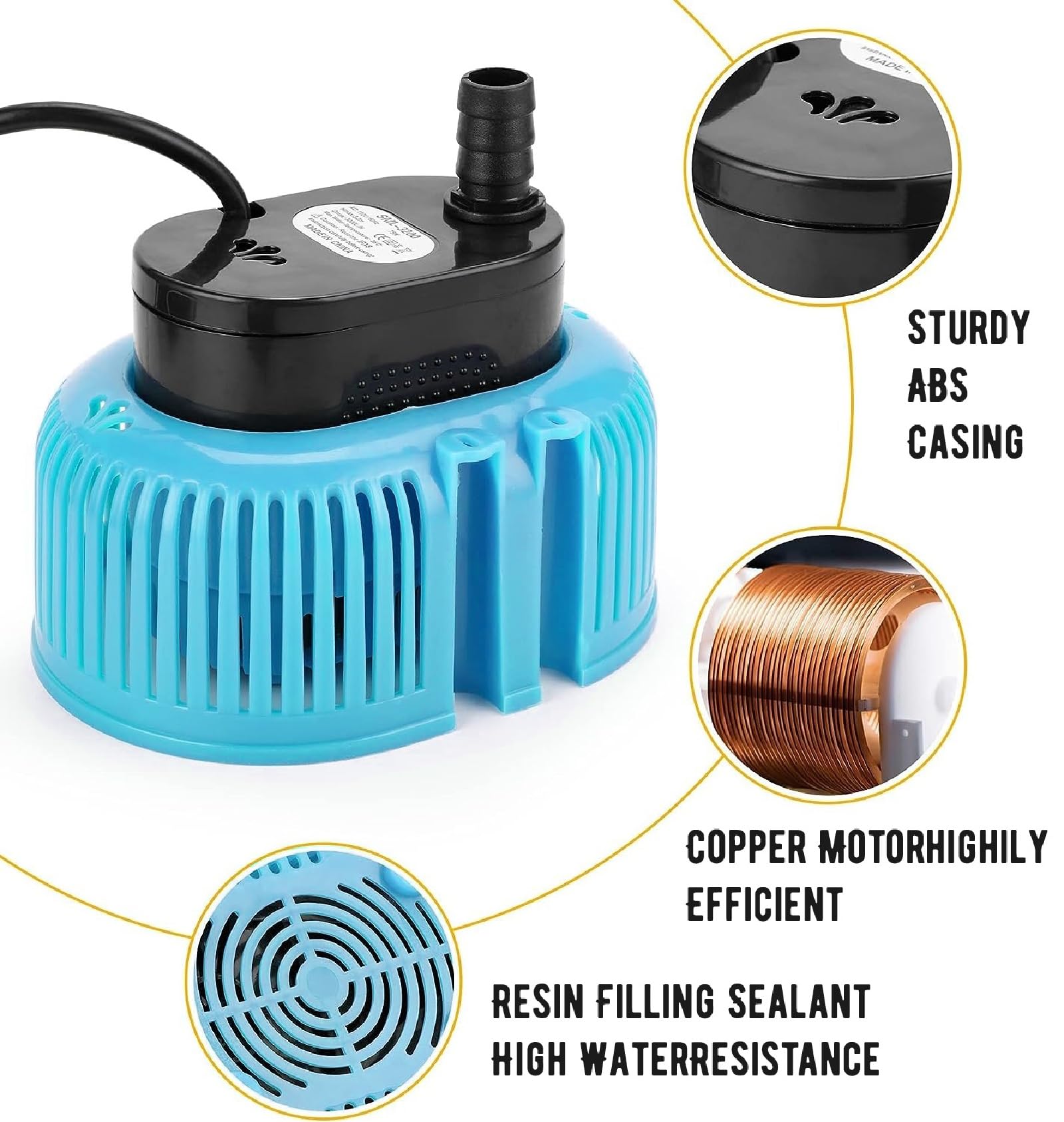 Best Above Ground Pool Cover Pump - Submersible Water Pump for Draining Pools, Sump Pump with 16ft Drainage Hose & 25ft Extra Long Power Cord (Blue) - Perfect for Winter Pool Covers, Inflatable Pools & Backyard Maintenance