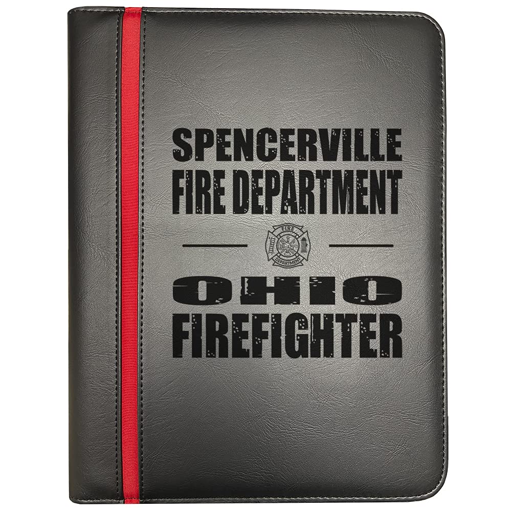 Firefighter Portfolio Padfolio Organizer - Compatible with Spencerville Ohio Fire Dept, Includes Thin Red Line Firefighter's Prayer Print & Maltese Cross Decal (Pack of 5) - Perfect for First Responders, EMS Gifts & Fire Department Appreciation Events