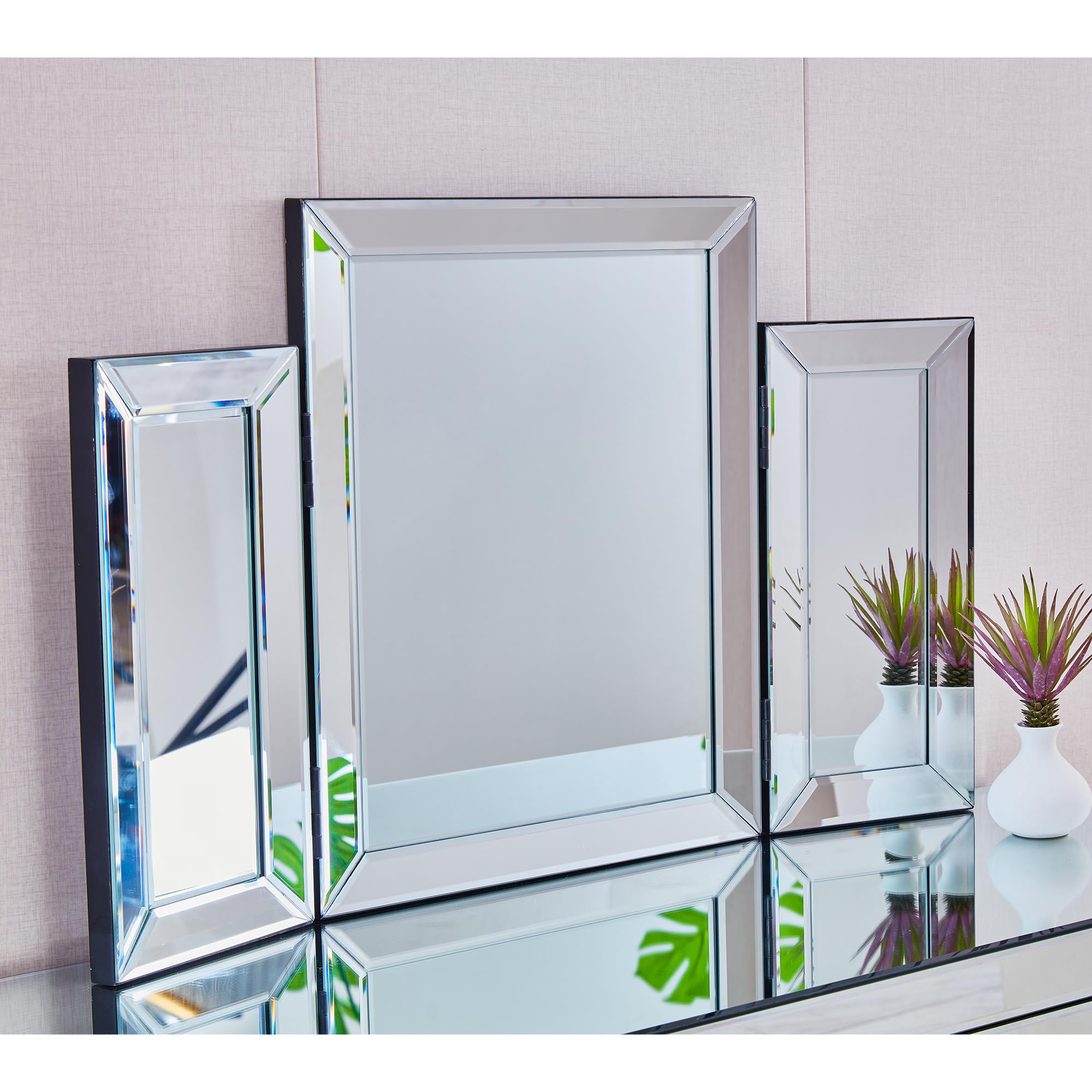 Mountain Shaped Folding Vanity Mirror - 31x20 Inch Large Bathroom Mirror for Makeup Table, Modern Decorative Wall Mirror for Restroom, Bedroom & Powder Room - Perfect for Makeup Application, Home Decor and Space-Saving Storage