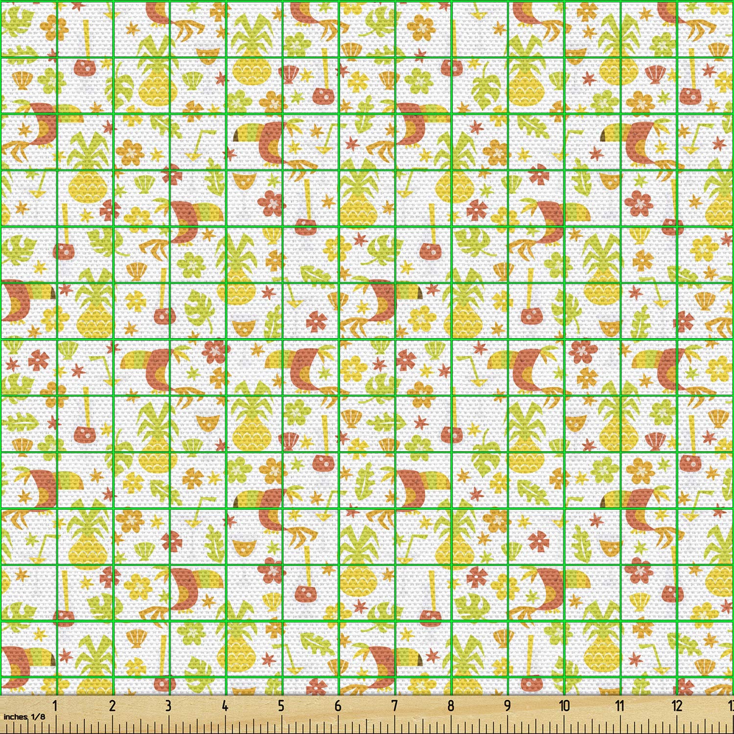 Ambesonne Luau Fabric by The Yard - Tropical Birds & Floral Print Upholstery Fabric for Sofa, Curtains, Pillows | 10 Yards Dark Orange & Apple Green | Perfect for Hawaiian Party Decor, Home Accents & DIY Crafts