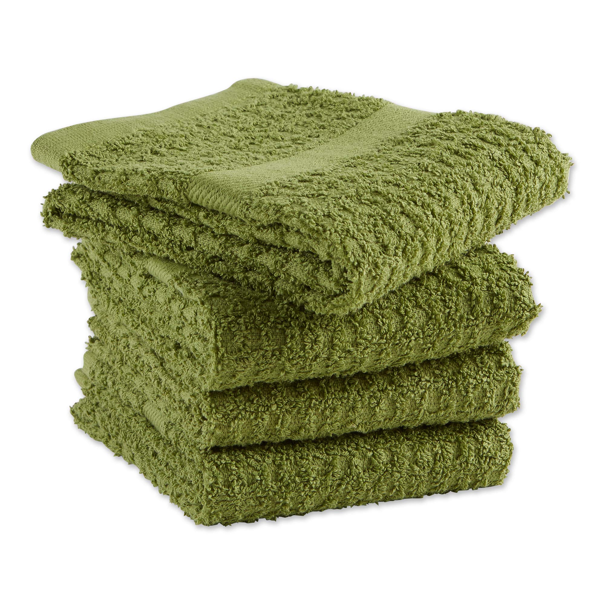 DII Basic Terry Collection Waffle Dishtowel Set - 15x26 Inches, 4-Piece Kitchen Towels in Solid Antique Green | Absorbent Dish Cloths for Drying, Cleaning & Decorating