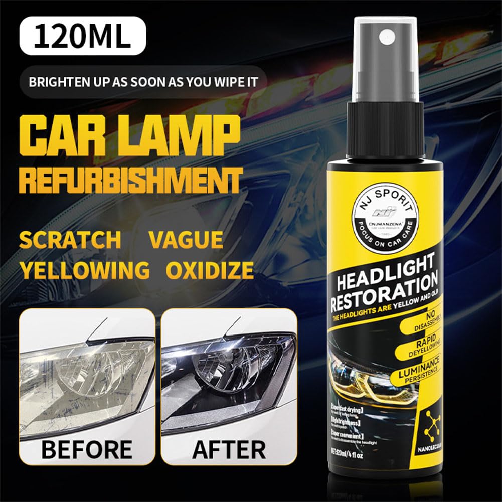 2024 Upgraded Car Headlight Restoration Kit - 2PCS Headlight Cleaner & Restorer Spray, Remove Yellowing & Dimming for Brighter Lights - Perfect for Night Driving & Foggy Conditions