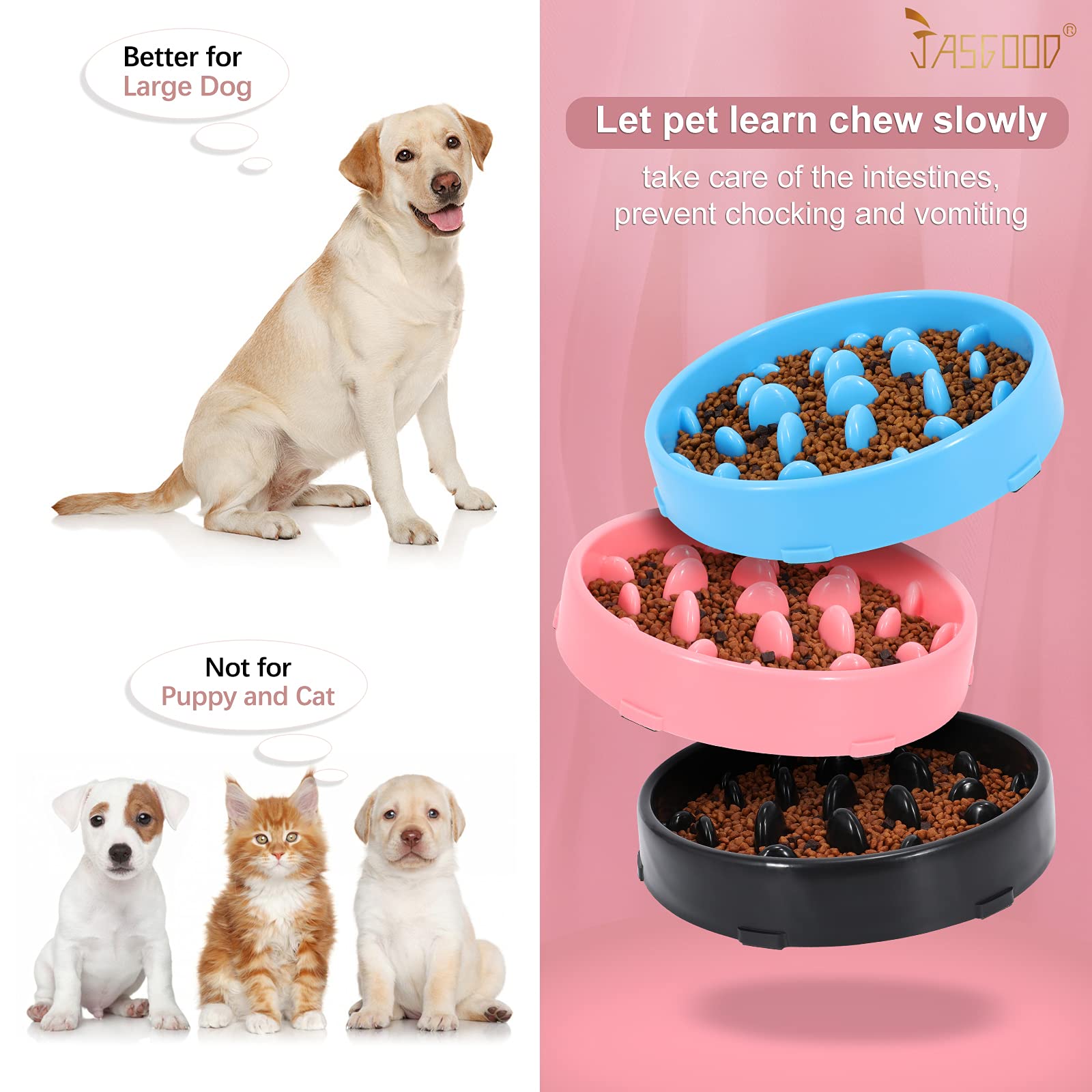 JASGOOD Slow Feeder Dog Bowl for Large Dogs - Anti-Gulping Pet Food Bowl with Maze Design to Prevent Bloat & Improve Digestion - Perfect for Fast Eaters, Mealtime Enrichment, and Portion Control