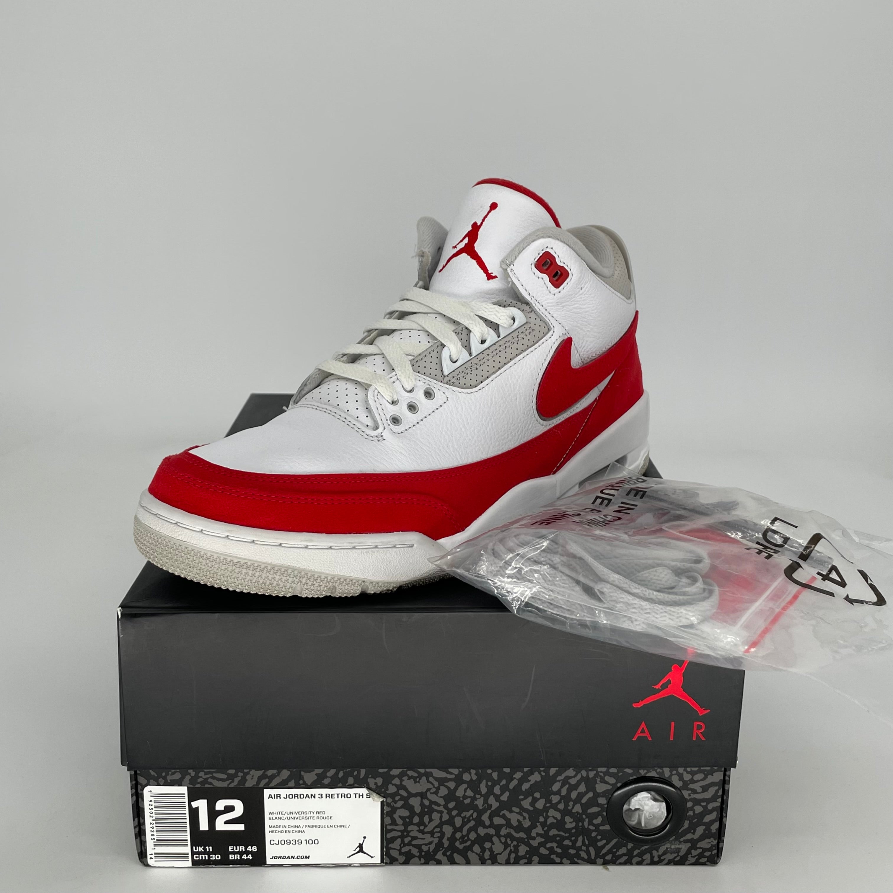 AIR JORDAN 3 Tinker White University Red Men's Basketball Shoes Size 12 - CJ0939-100 | Retro Sneakers for Casual Wear, Street Style & Basketball Games