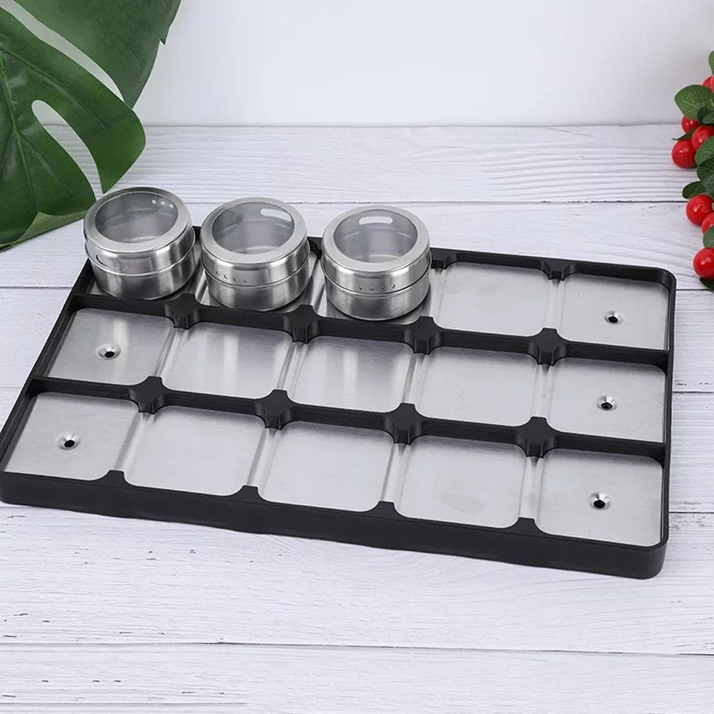 15-Piece Magnetic Spice Jars Set - Stainless Steel Wall Mounted Spice Tins with Strong Base | Perfect for Kitchen Organization, Pantry Storage & Easy Spice Access While Cooking