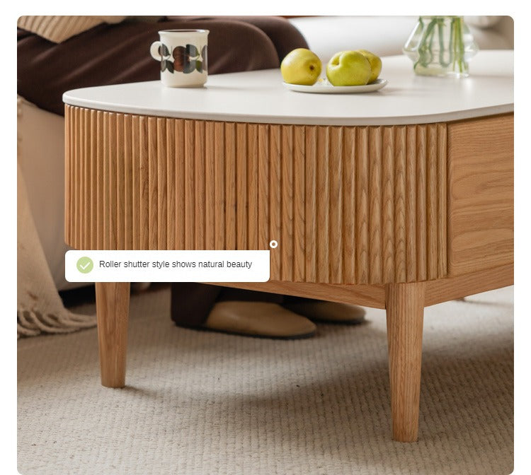 Solid Oak Wood Coffee Table with Slate Top - Modern Log Style for Living Room, Lounge & Office - Durable & Stylish Home Decor