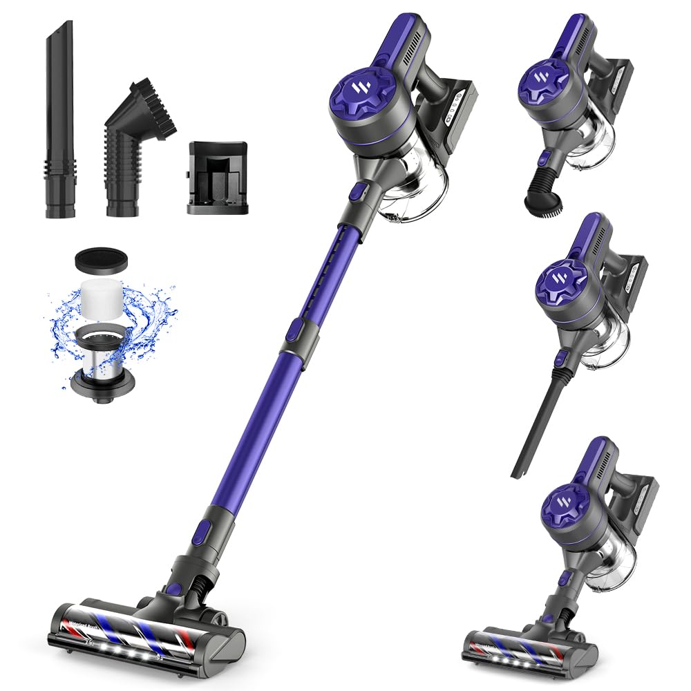 Cordless Vacuum Cleaner for Home - 2200mAh Powerful Lithium Battery, 30 Min Runtime, Strong Suction, Rechargeable & Lightweight 4-in-1 Vacuum for Hardwood Floors, Carpets & Pet Hair - Perfect for Quick Cleanups & Daily Household Cleaning