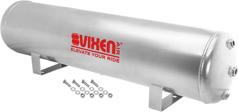 Vixen Air 5 Gallon (18 Liter) 9 Ports Suspension Air Tank for Air Ride, Bag Systems & Train Horns - 200 PSI Capacity - Silver (VXT5200G) - Perfect for Truck, SUV & Off-Road Vehicle Customization