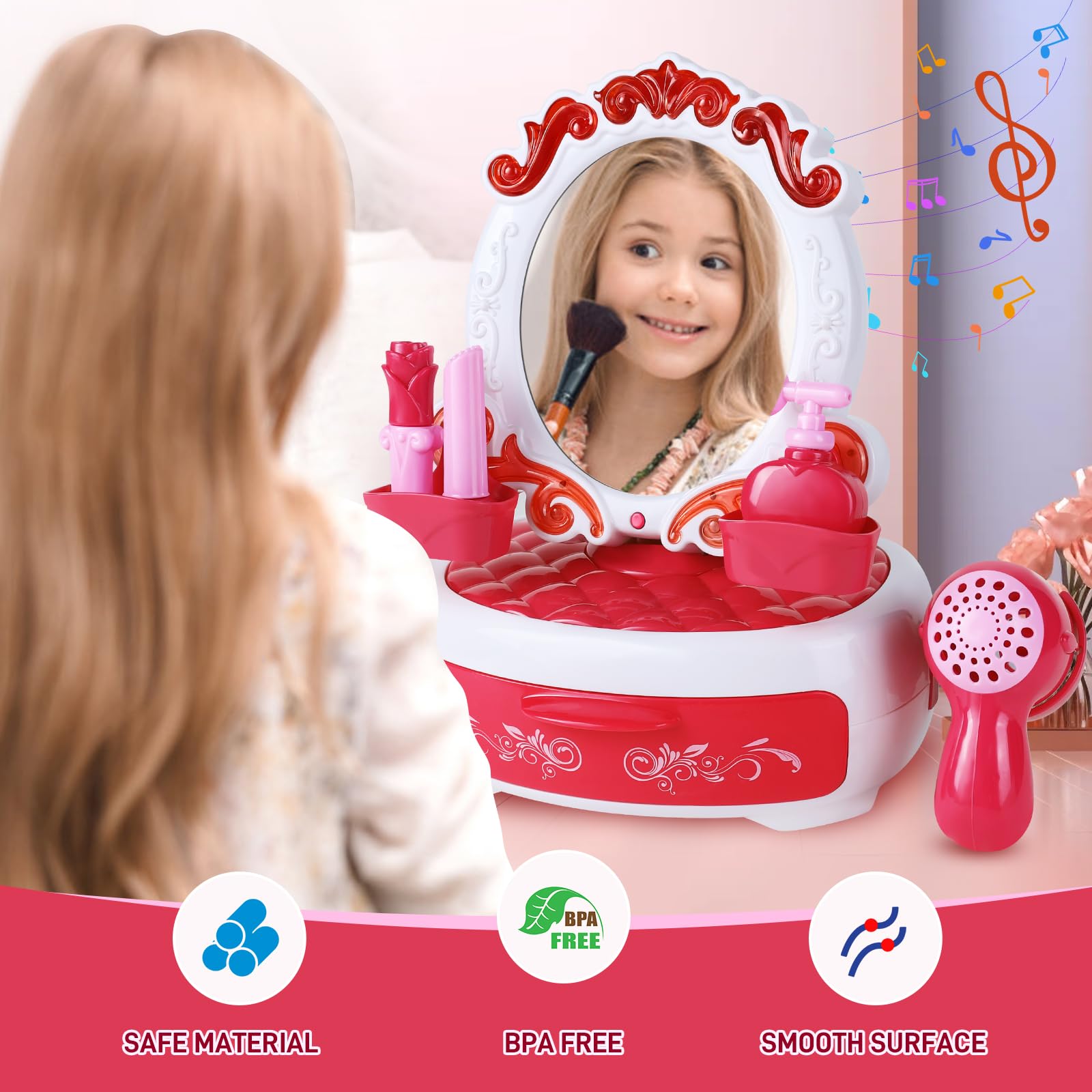 **Girls Vanity Set with Light Mirror - Pretend Makeup & Beauty Salon Play Set for Toddlers 5-7 - Doll Furniture & Dress-Up Toy for Christmas & Birthday Gifts - Perfect for Kids' Bedroom & Playroom Decor**
