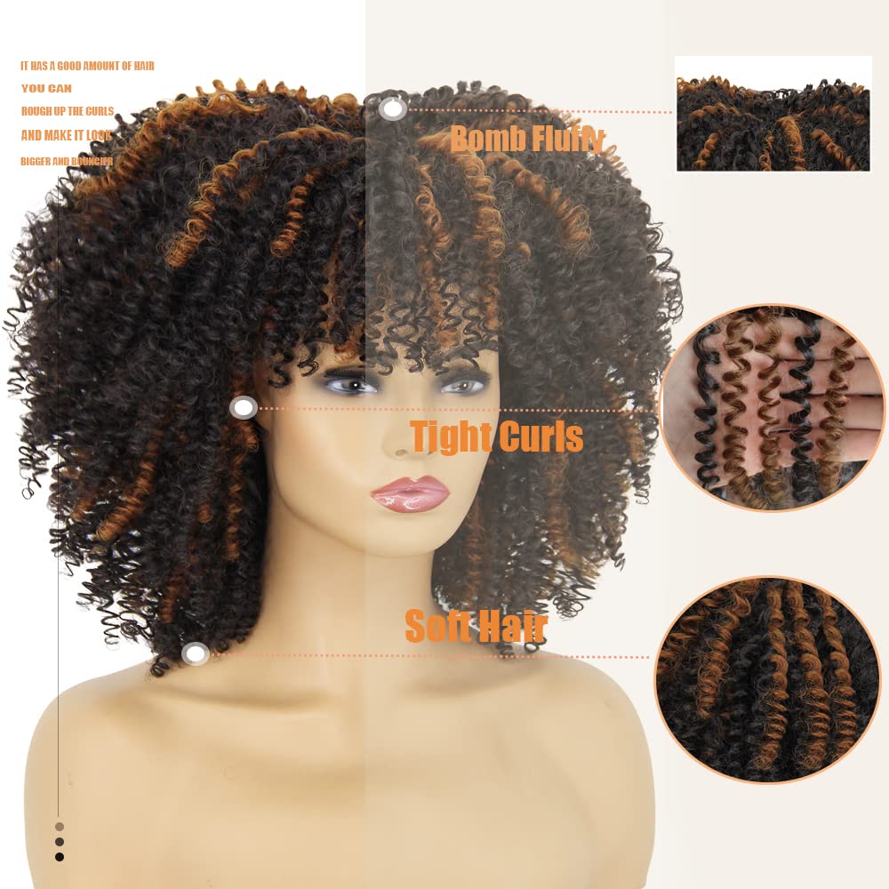 KEAT Short Curly Afro Kinky Wigs for Black Women - Natural Looking Heat Resistant Synthetic Wig in Black/Brown Mix with Fluffy Bangs | Perfect for Daily Wear, Cosplay & Party Hairstyles