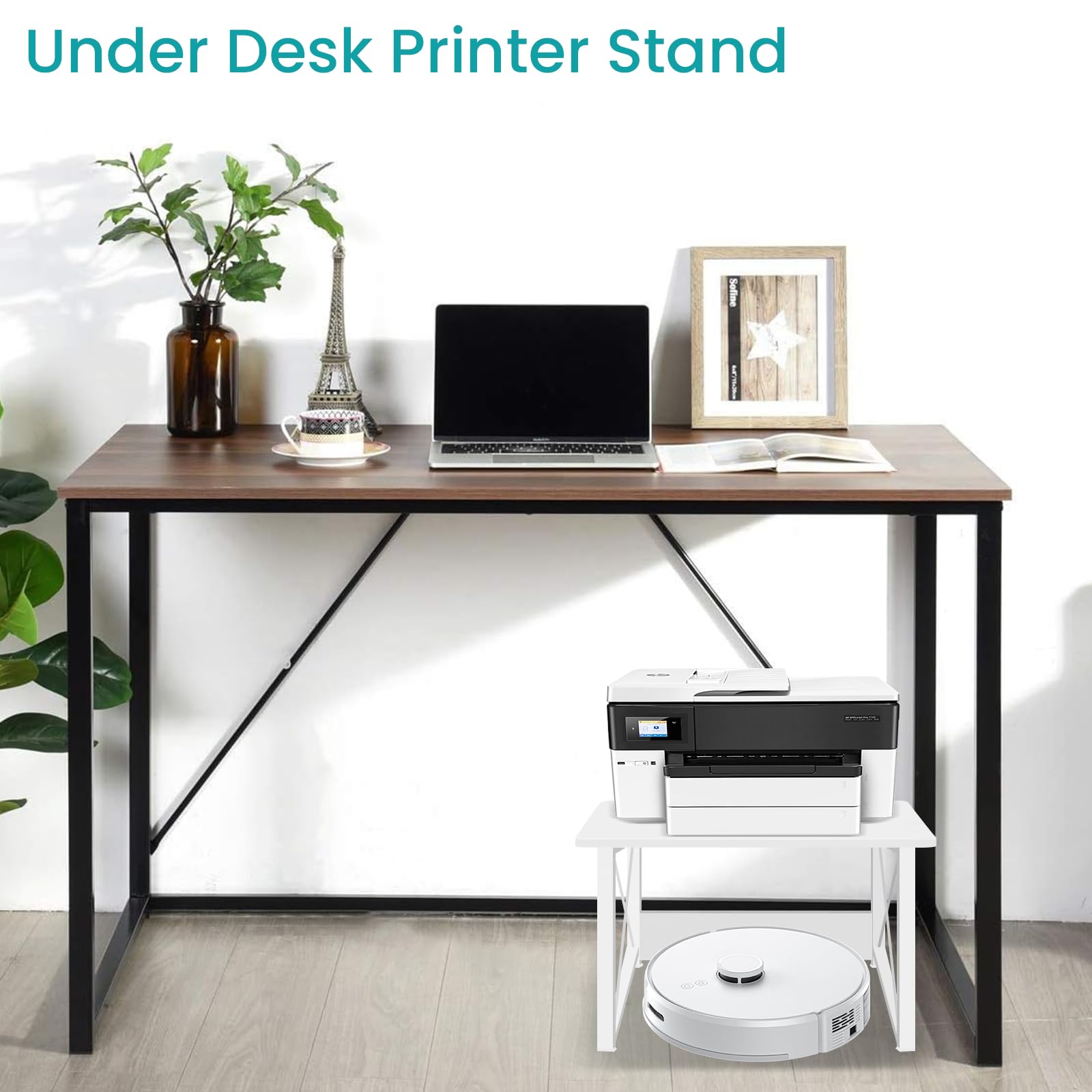 ELITEROO Modern Wood Printer Stand with Storage Shelf - Under Desk Organizer for Printer, Fax Machine, Copier & Scanner - Home & Office Workspace Solution (White) - Perfect for Small Spaces & Clutter-Free Desks