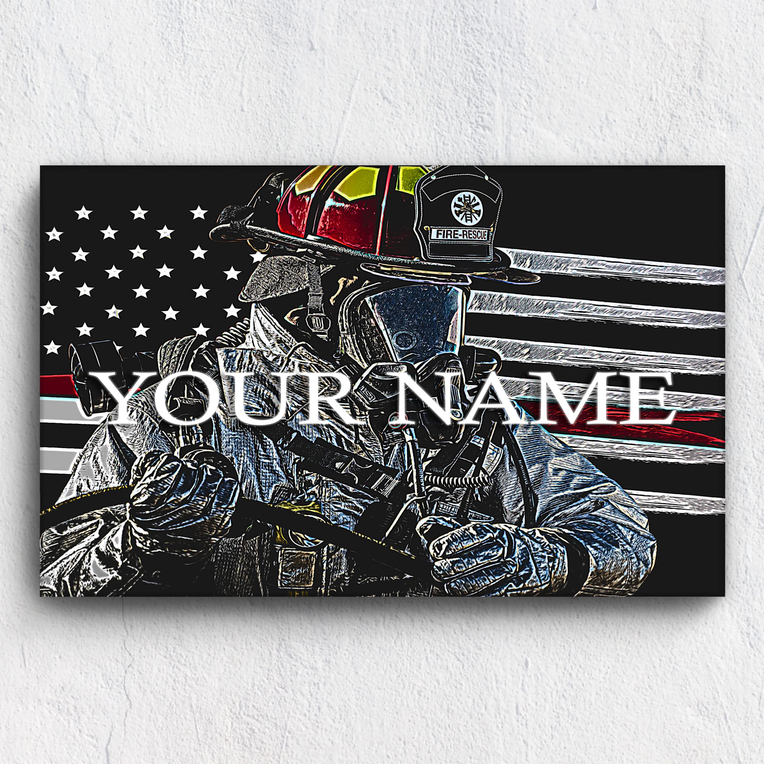 Custom Firefighter Wall Art - Personalized Fire Department Canvas Print with Name - Premium 36