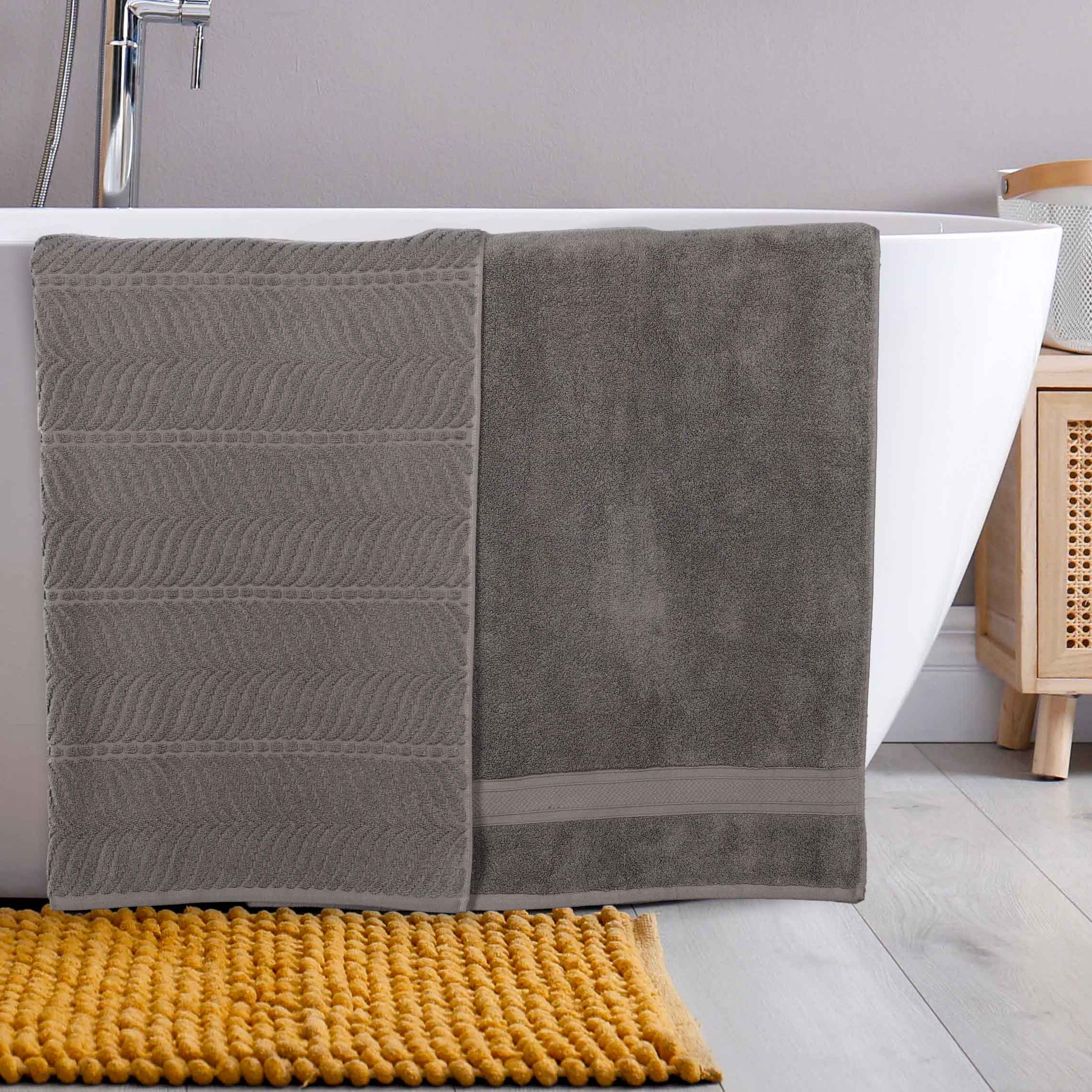 Premium Zero Twist Cotton Bath Towel Set of 2 - Ultra Soft Solid & Jacquard Chevron Design for Luxury Bathroom & Spa Experience