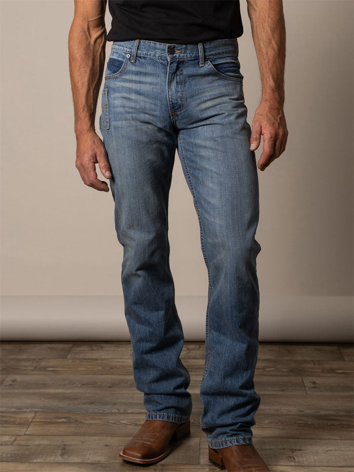 Kimes Ranch BARNEY Men's Slim Fit Boot Cut Jeans - Light Wash Denim Pants for Casual Wear & Western Style Outfits