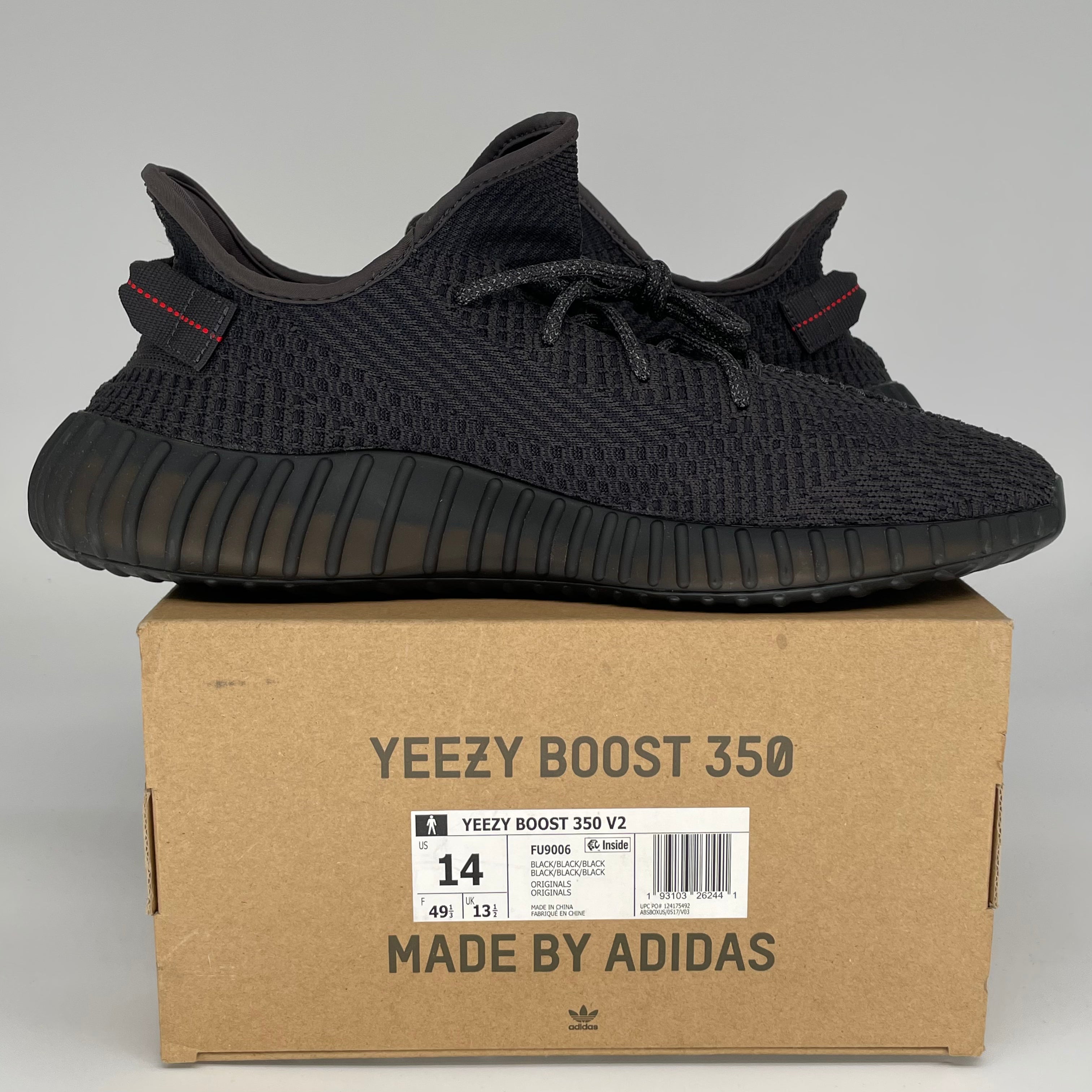 Adidas Yeezy Boost 350 V2 Black Non-Reflective Men's Running Shoes Size 14 (FU9006) - Perfect for Casual Wear, Gym Workouts & Street Fashion