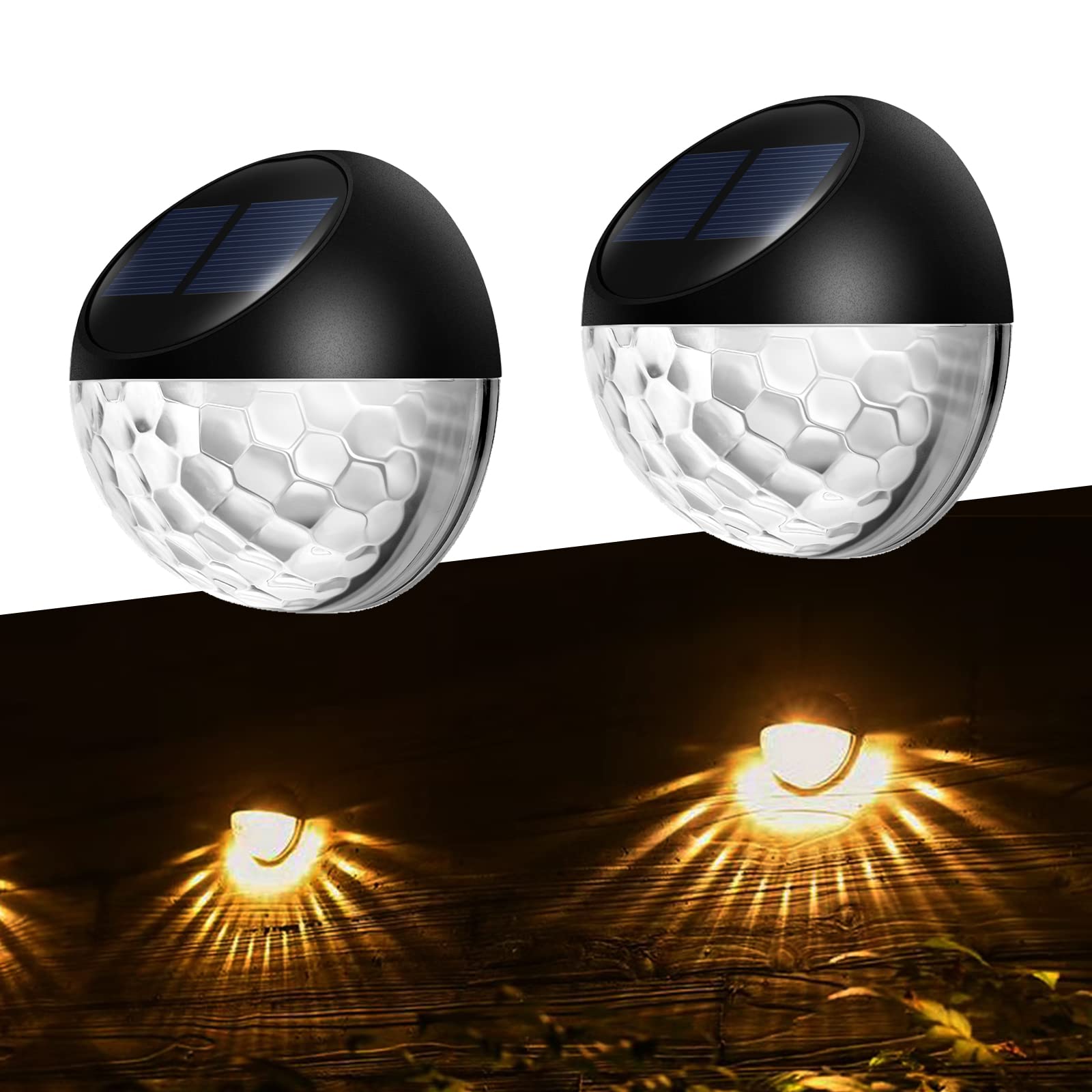2 Pack Solar Outdoor Lights - Waterproof Warm White Solar Fence Lights for Stairs, Steps, Yard, Patio & Pathway | Weatherproof Garden Lighting for Nighttime Safety & Decoration