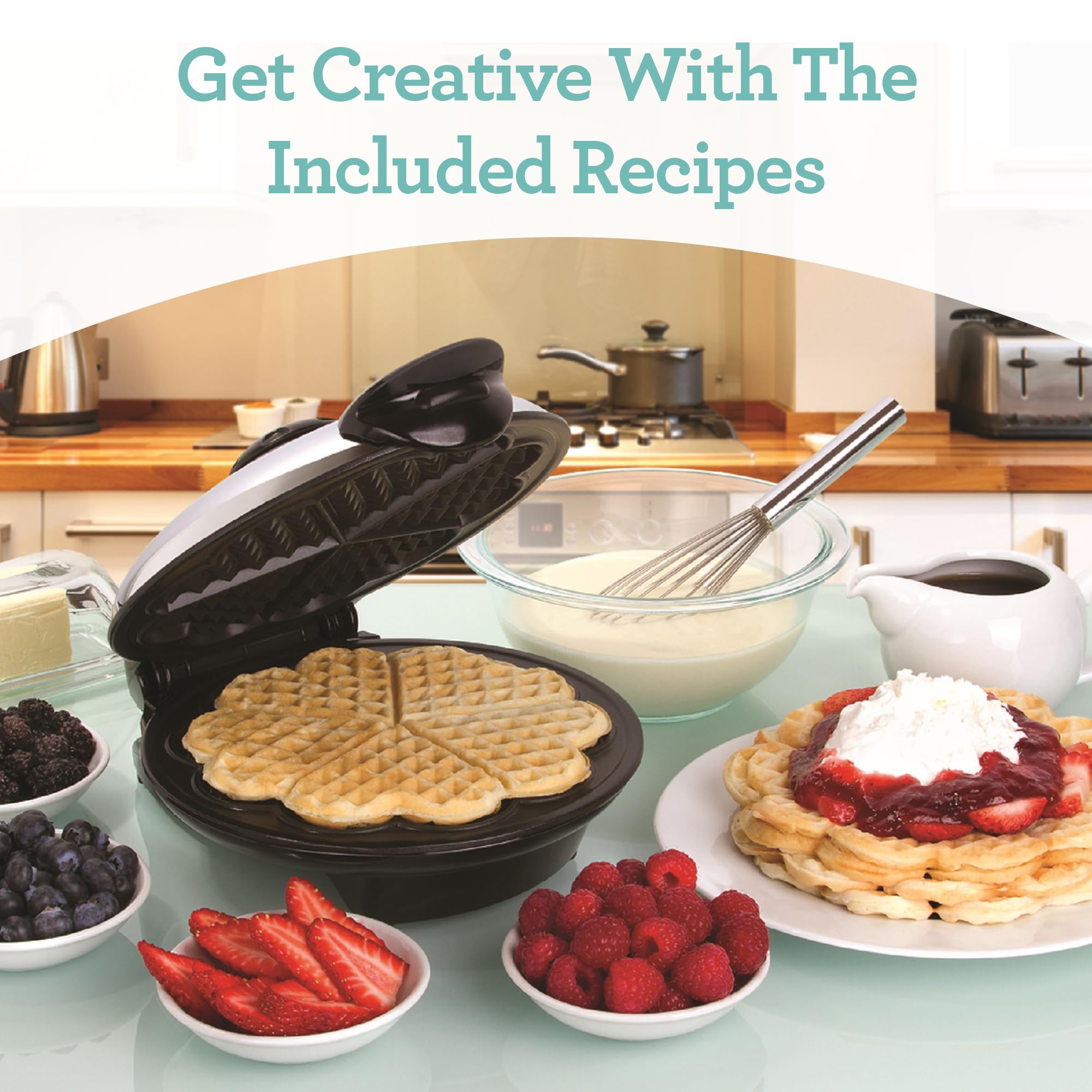 Euro Cuisine WM520 Heart Shaped Waffle Maker - 8-Inch Non-Stick Iron Waffle Maker with PTFE & PFOA Free Eco-Friendly Plates, Perfect for Valentine's Day, Anniversaries & Romantic Breakfasts in Bed
