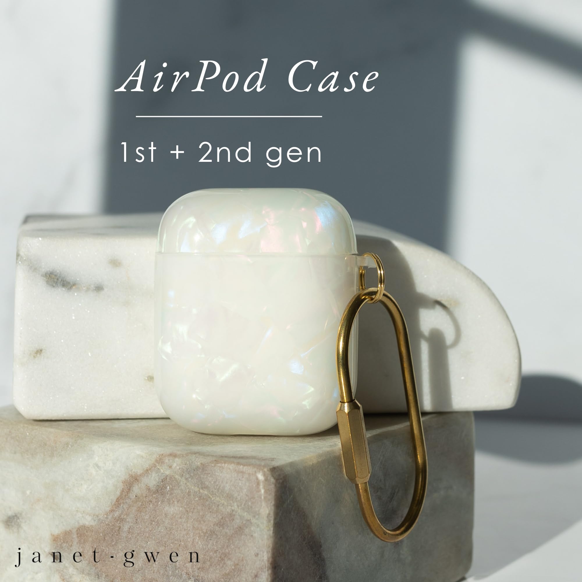 Slim Protective AirPods Case Cover - Pearl White | Hard Shell Keychain for AirPods 1 & 2 | Lightweight & Durable for Travel & Gym