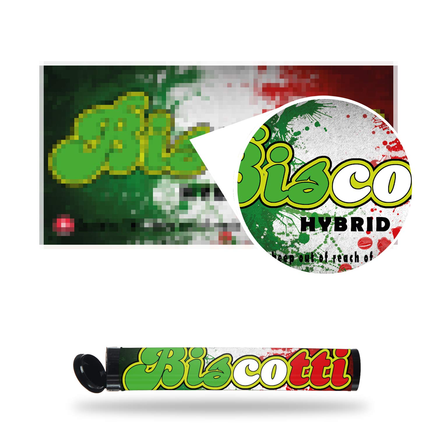 Premium Biscotti Pre-Roll Labels - Custom Cannabis Tube Stickers (100 Pack) - Perfect for Dispensary Branding & Product Packaging