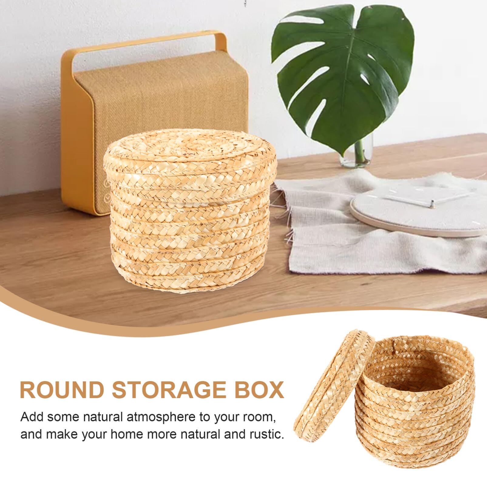 Round Woven Storage Basket with Lid - Handmade Decorative Bin for Snacks, Towels, Plants | Perfect for Home Organization, Nursery, Bathroom & Living Room Decor