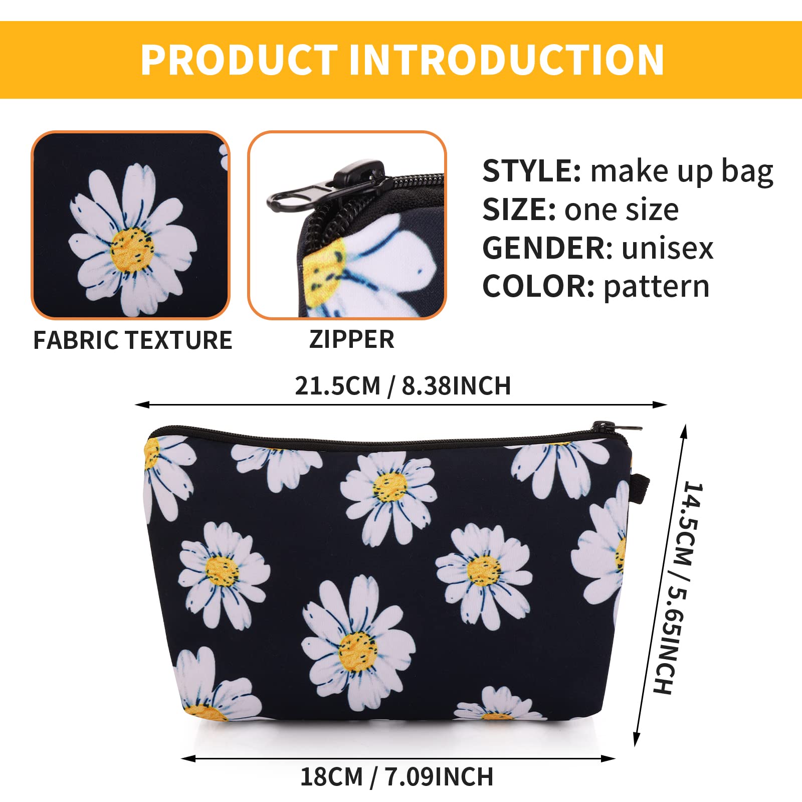 Sibba Canvas Cosmetic Bag - Small Travel Makeup Pouch Organizer for Women | Waterproof Toiletry Storage Case | Perfect for Beauty Essentials, Travel Accessories & Daily Use (Black Sunflower Design)