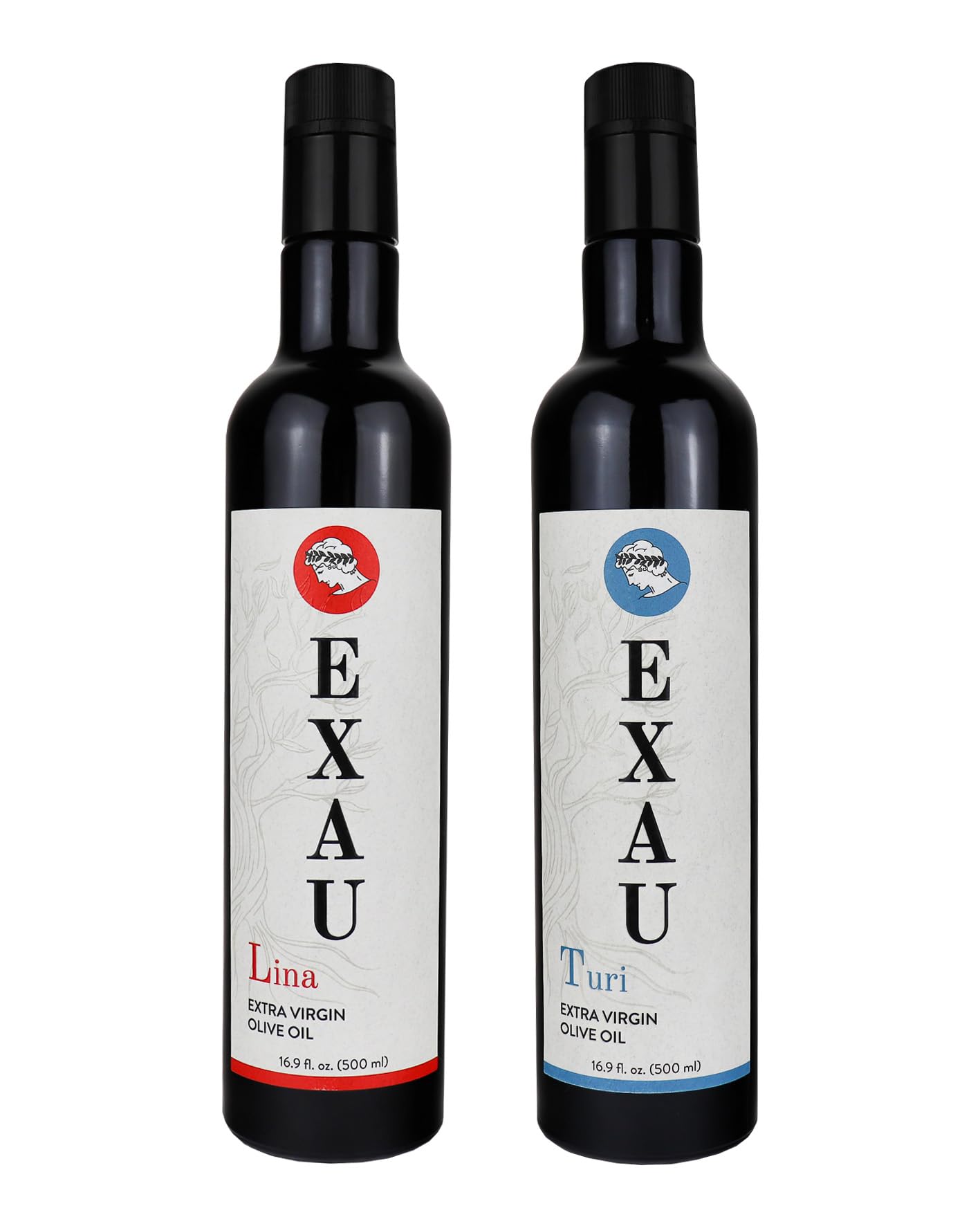 Premium EXAU Italian Extra Virgin Olive Oil Set - High Polyphenol (897 mg/kg), Non-GMO, Cold Pressed for Cooking & Drinking - 2 Pack (16.9 Fl Oz/1L) - Perfect for Salads, Pasta & Healthy Recipes