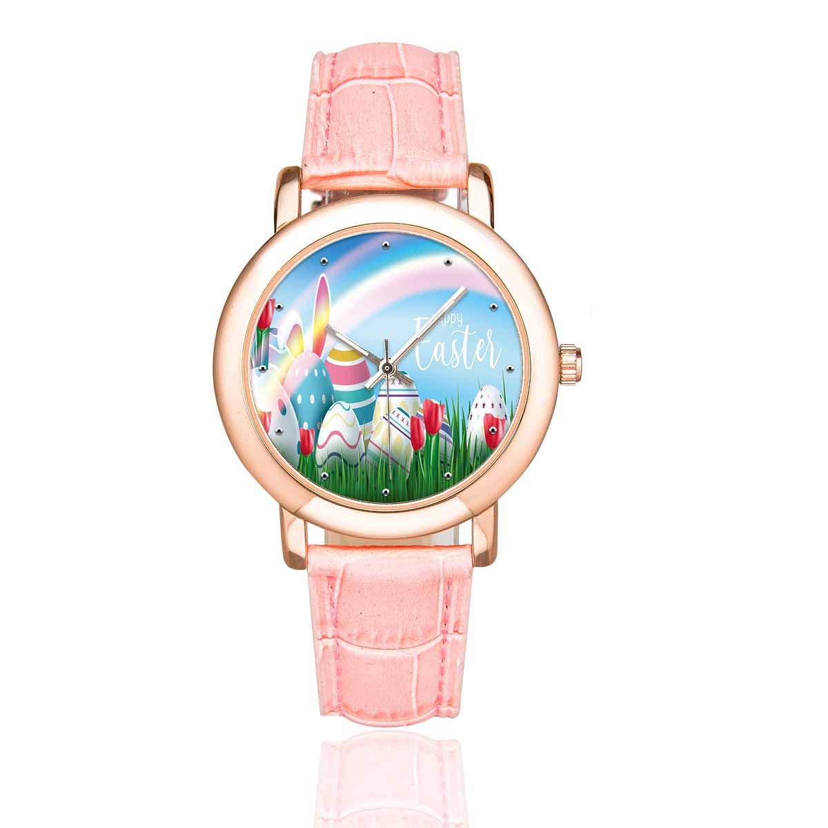 INTERESTPRINT Women's Waterproof Watch - Pink Dahlia Leather Strap, Fashion Quartz Analog Wristwatch for Women, Perfect for Swimming, Outdoor Activities & Everyday Wear