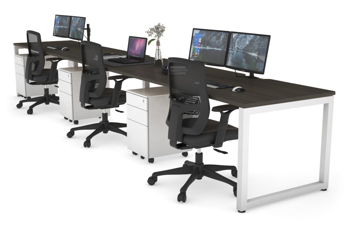 Quadro Loop Legs 3-Person Office Workstation - 1800L x 800W with Cable Management | Modern Office Desk for Collaborative Workspaces & Open Office Environments
