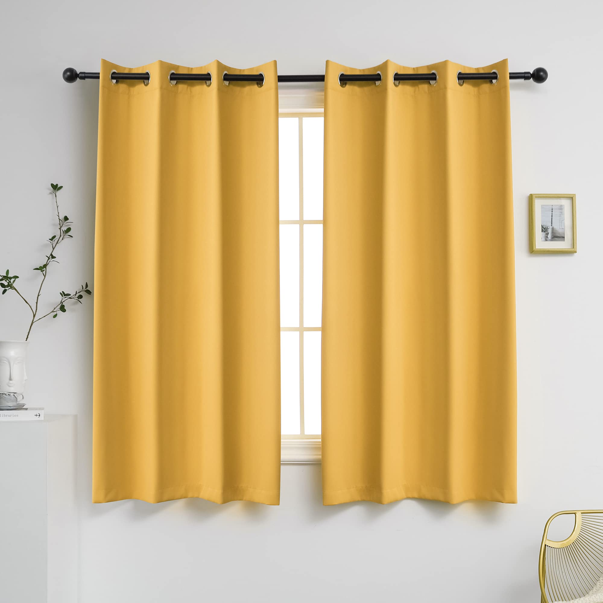 63 Inch Blackout Curtains for Bedroom - Thermal Insulated Room Darkening Drapes with Privacy Protection - Mustard Yellow Window Panels (52x63 Inch, Set of 2) - Perfect for Nursery, Home Theater & Light-Sensitive Sleepers