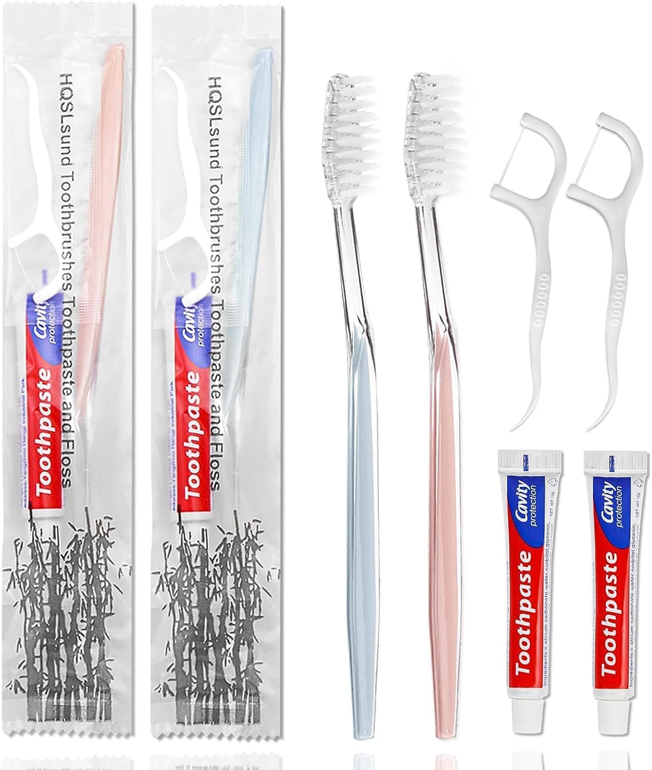 500pcs Disposable Toothbrushes with Toothpaste & Floss - Individually Wrapped Travel Dental Kit (2 Colors, 10g Toothpaste, Floss Picks) - Bulk Oral Hygiene Supplies for Hotels, Airbnb, Homeless Shelters, Camping & Emergency Kits