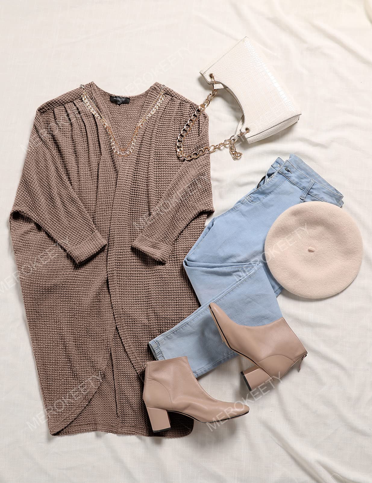 MEROKEETY Women's 2025 Fall Waffle Knit Batwing Long Sleeve Cardigan - Loose Open Front Sweater Coat for Casual Outfits & Layering in Cool Weather