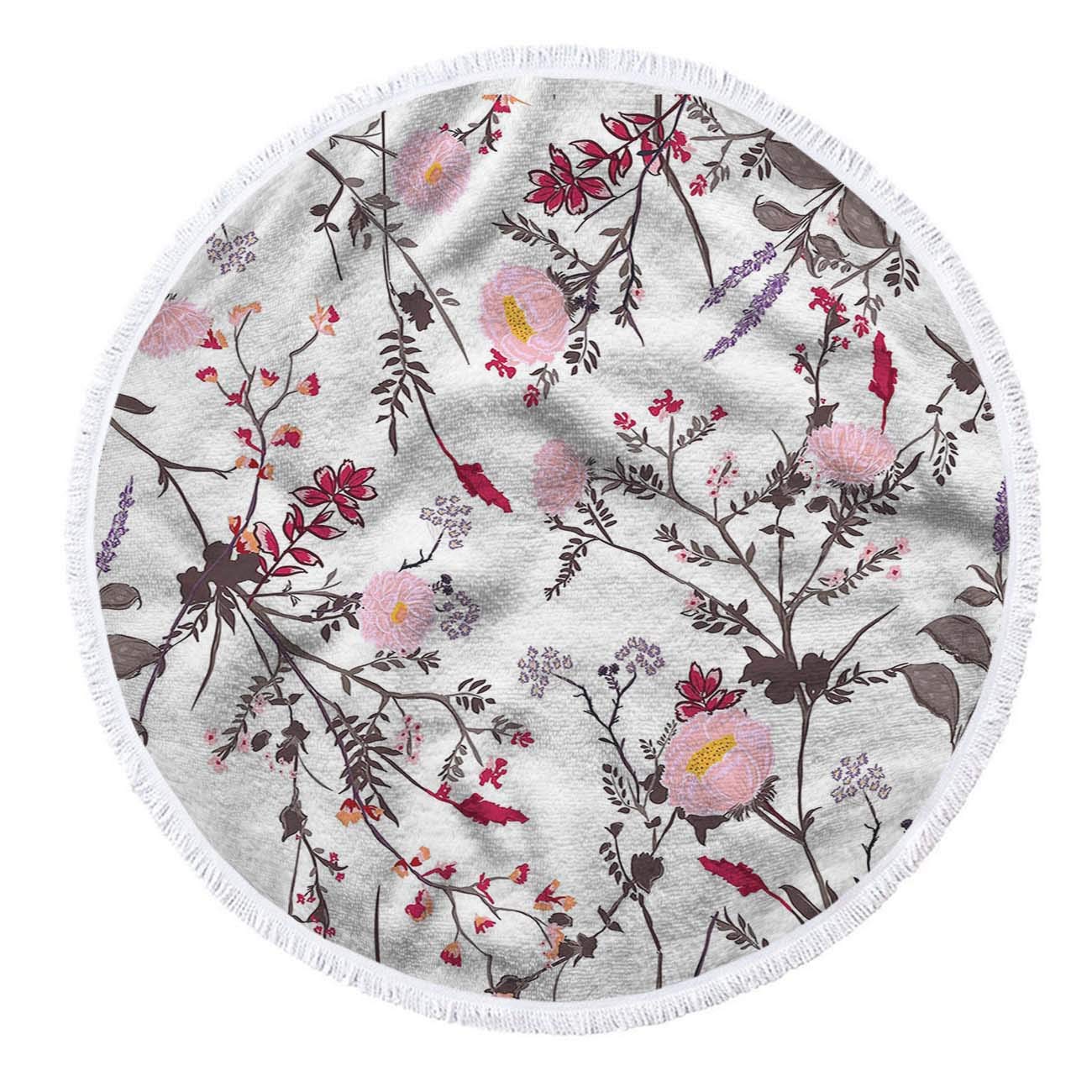 Trendy Tropical Botanical Floral Round Beach Towel - 63 Inch Microfiber Blanket with Tassels for Women | Perfect for Beach, Pool, Picnic & Outdoor Activities