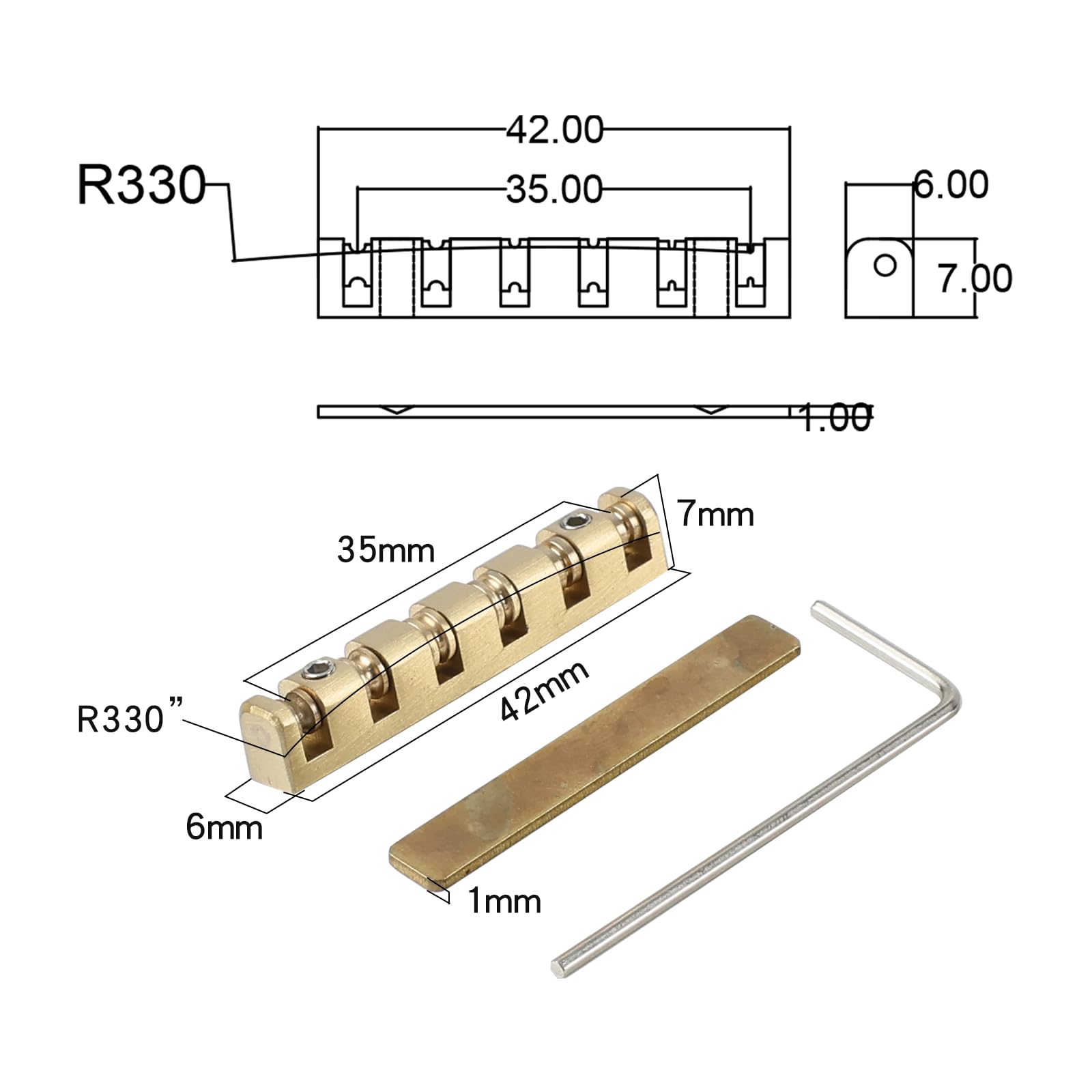 42mm Adjustable Brass Roller Nut for 6-String Electric Guitar - Premium Replacement Part for Enhanced Tone & Sustain | Perfect for DIY Guitar Repair & Upgrades