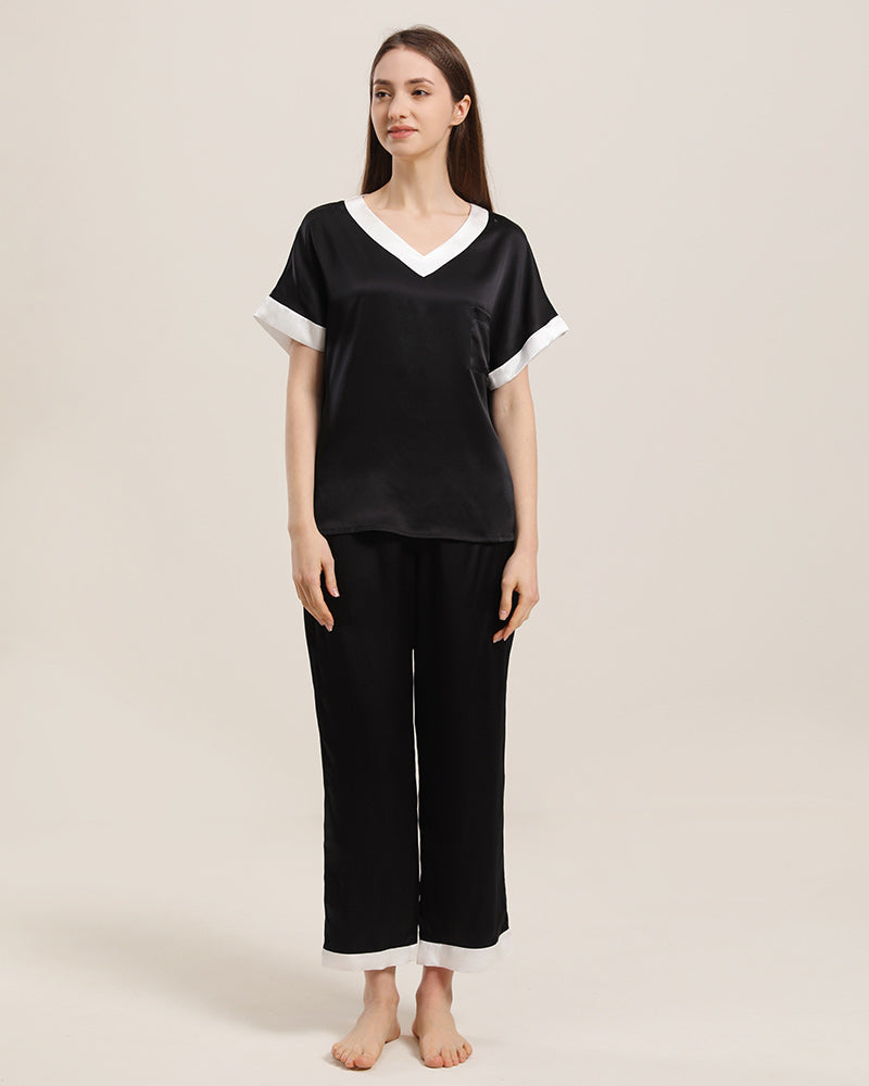 Luxury V-Neck Silk Pajama Set for Women - Soft Sleepwear Loungewear for Comfortable Nights & Relaxing at Home