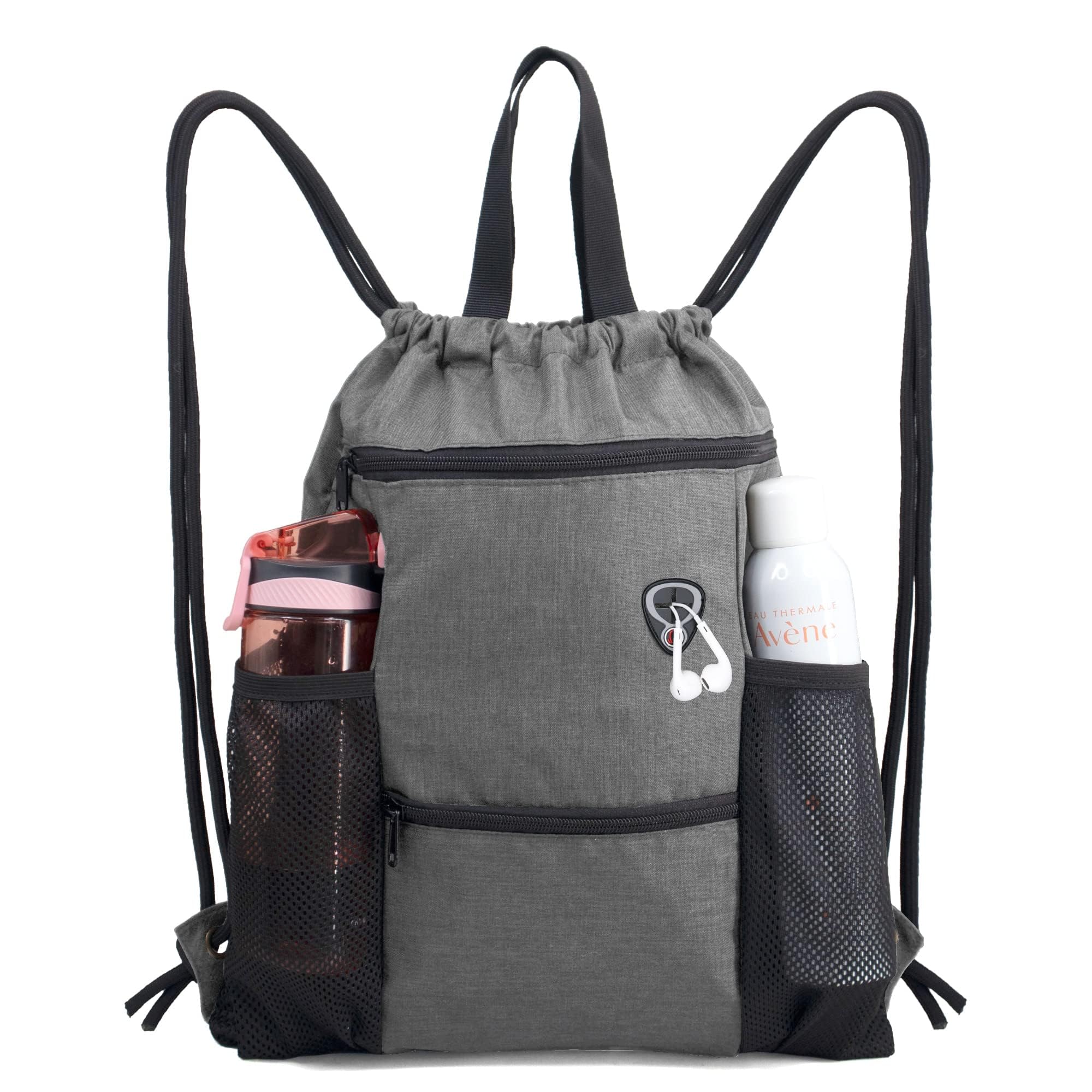 BeeGreen Drawstring Backpack for Gym & Sports - Lightweight Waterproof Backpack with Shoe Compartment & 2 Water Bottle Pockets - Perfect for Workout, Travel, School and Outdoor Activities