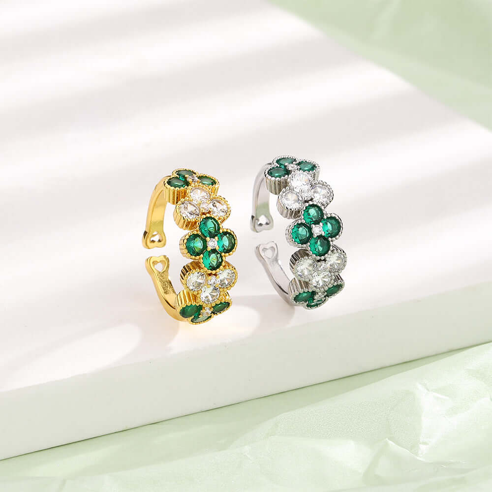Lucky Gold Four Leaf Clover Adjustable Ring for Women & Men – Elegant Irish Shamrock Jewelry Gift for St. Patrick's Day, Wedding & Good Luck Charm