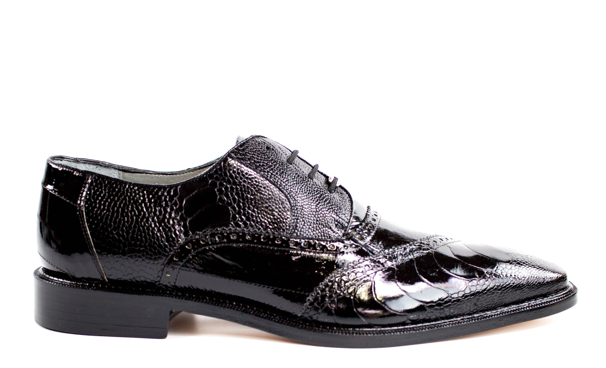Belvedere Nino Genuine Ostrich Leg & Eel Leather Dress Shoes for Men - Black (0B4) | Luxury Formal Business Attire & Special Occasion Footwear