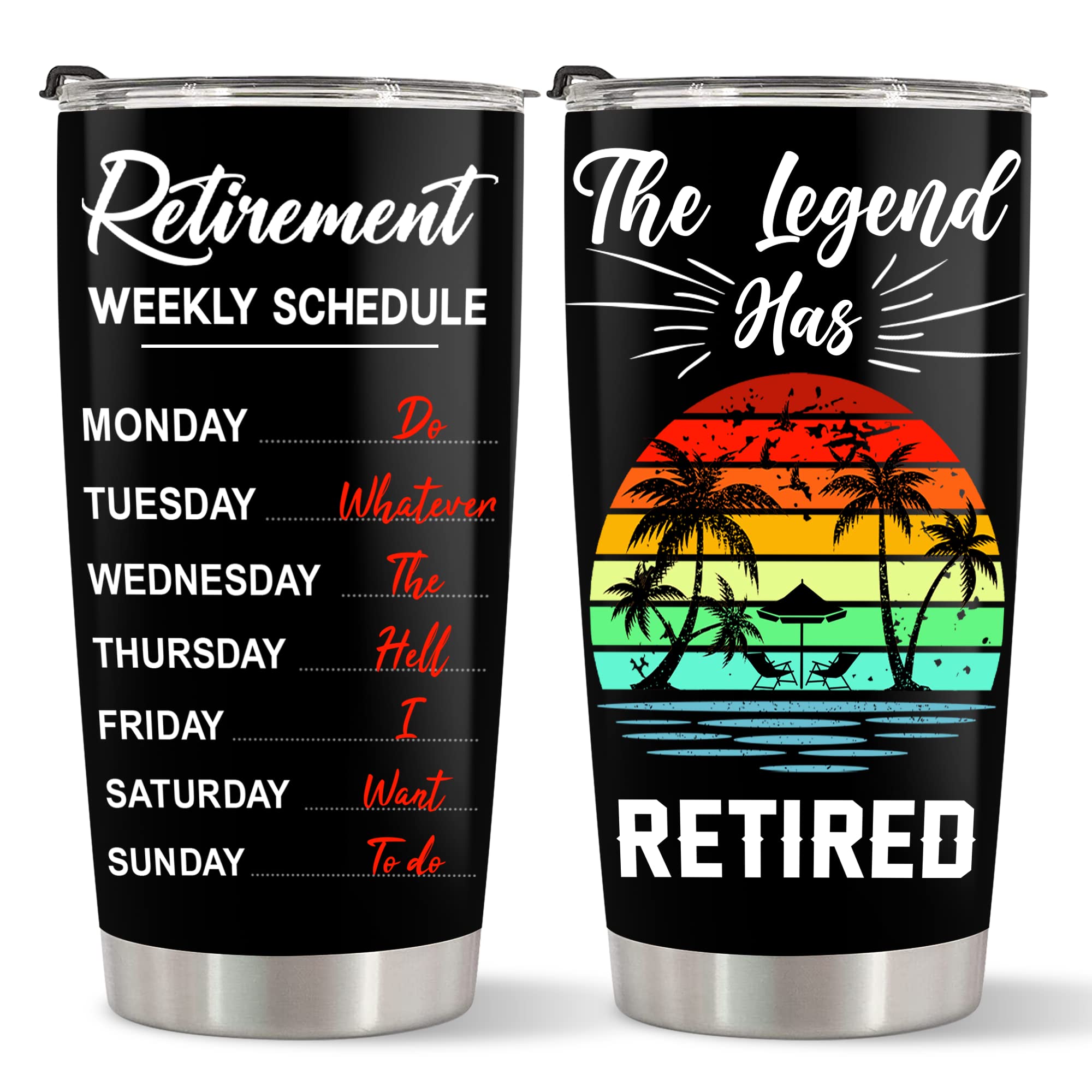 BECHUSKY Retirement Gift Tumbler - The Legend Has Retired - Insulated Travel Mug for Women & Men - Perfect for Grandpa, Grandma, Dad, Mom - Birthday, Christmas, Valentine's Day & Anniversary Present - Great for Office, Home Use & Travel