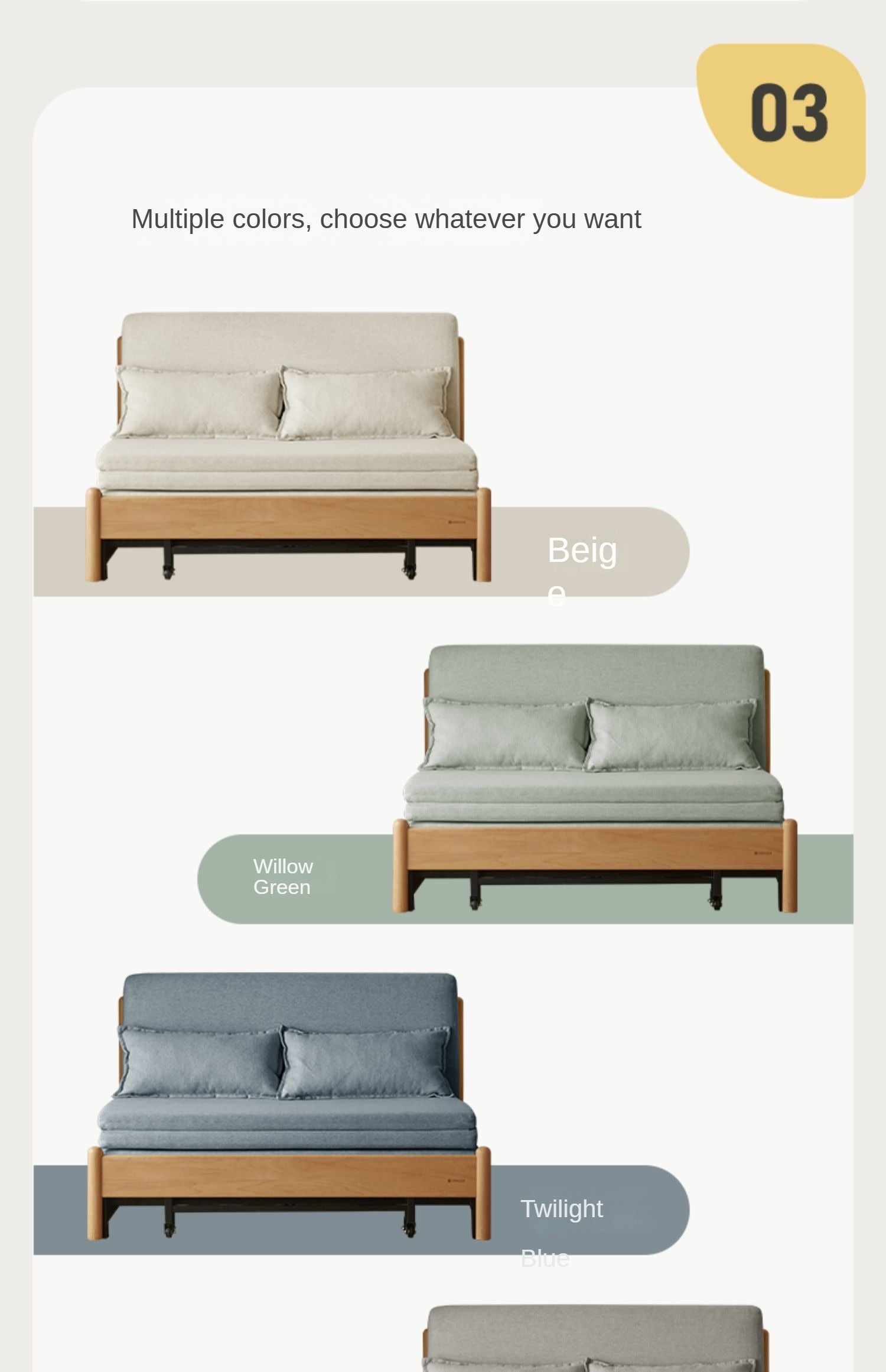 Solid Beech Wood Sofa Bed - Convertible Sleeper Sofa for Small Spaces, Guest Room & Living Room - Comfortable & Space-Saving Furniture