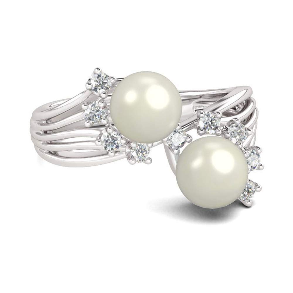 Jeulia Sterling Silver Bypass Faux Pearl Ring for Women - Elegant Bridal, Anniversary & Birthday Gift with Jewelry Box | Perfect for Weddings, Engagements & Special Occasions