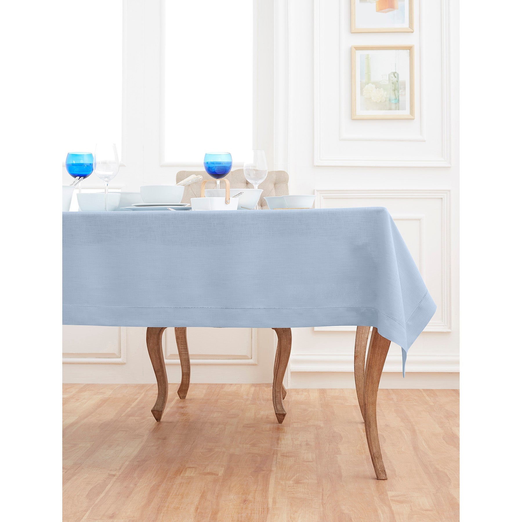 Elegant Classic Hemstitch Tablecloth - Premium Cotton Linen Dining Table Cover for Formal Dinners & Special Occasions