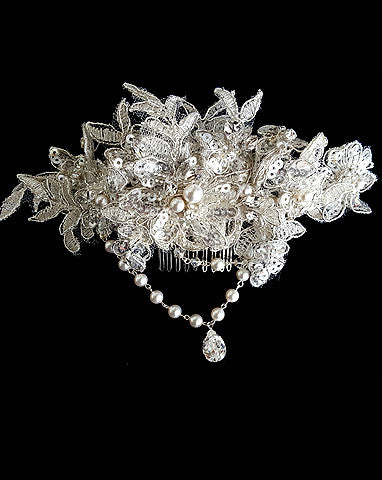 Vintage Lace Bridal Headpiece with Pearl Drapes - Josephine by Kezani | Elegant Wedding Hair Accessory for Brides, Bridesmaids & Formal Events