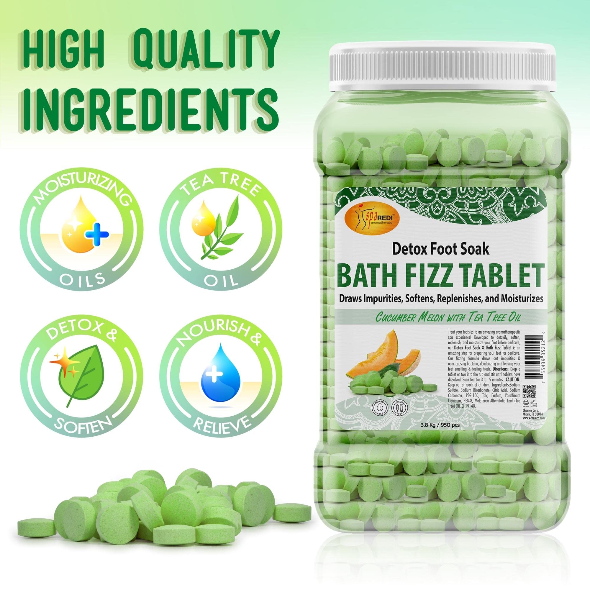 SPA REDI - Detox Foot Soak Fizz Tablets with Tea Tree Oil & Cucumber Melon Scent (950 Count) - Aromatherapy Foot Bath for Softening, Moisturizing & Impurity Removal | Perfect for Home Pedicures & Relaxation