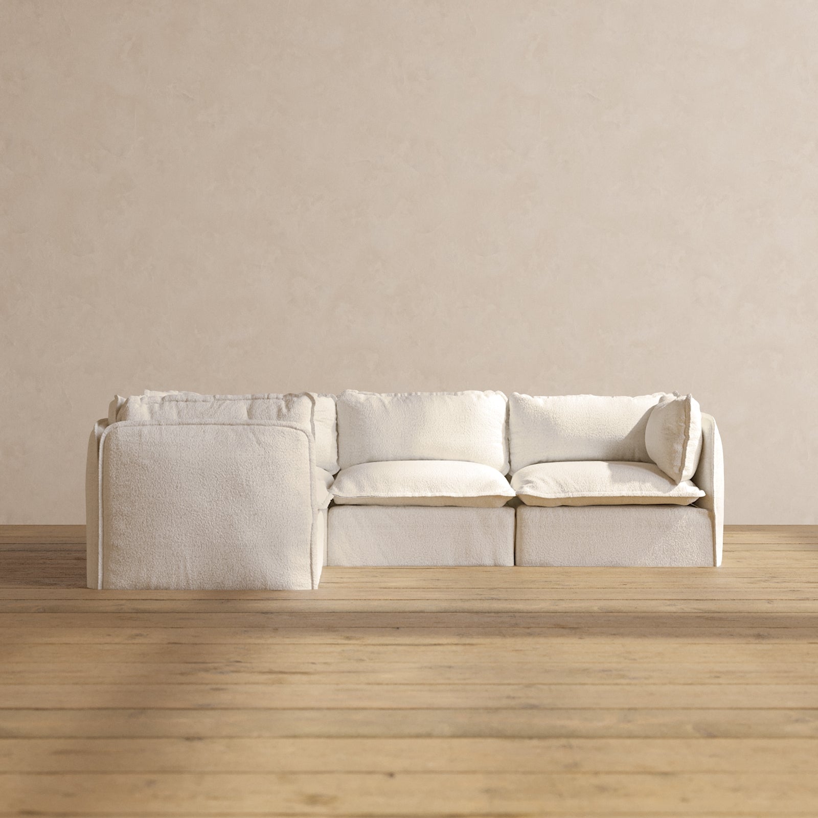 Modular Performance 4-Seater Corner Sectional Sofa in Mousse Fabric | Relaxed Blend Design for Living Room, Family Room & Lounge Areas