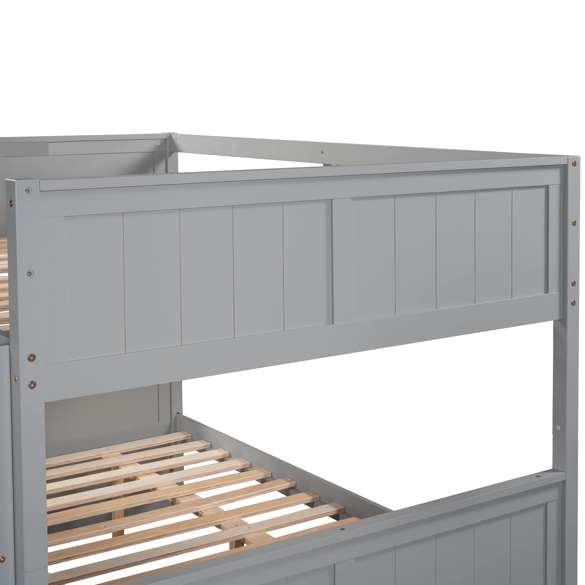 MERITLINE Full Over Full Bunk Bed with Twin Trundle - Sturdy Wooden Bunk Bed for Kids, Teens & Adults in Gray | Space-Saving Solution for Guest Rooms, Dorms & Small Apartments