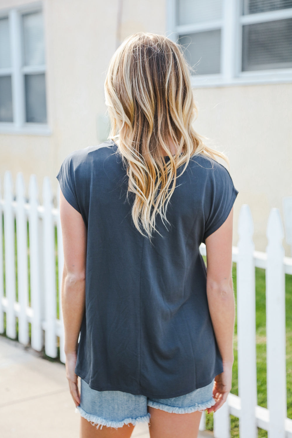 Stylish Charcoal Asymmetrical Drop Shoulder Modal Top - Comfortable & Trendy Women's Blouse for Casual Outings & Date Nights