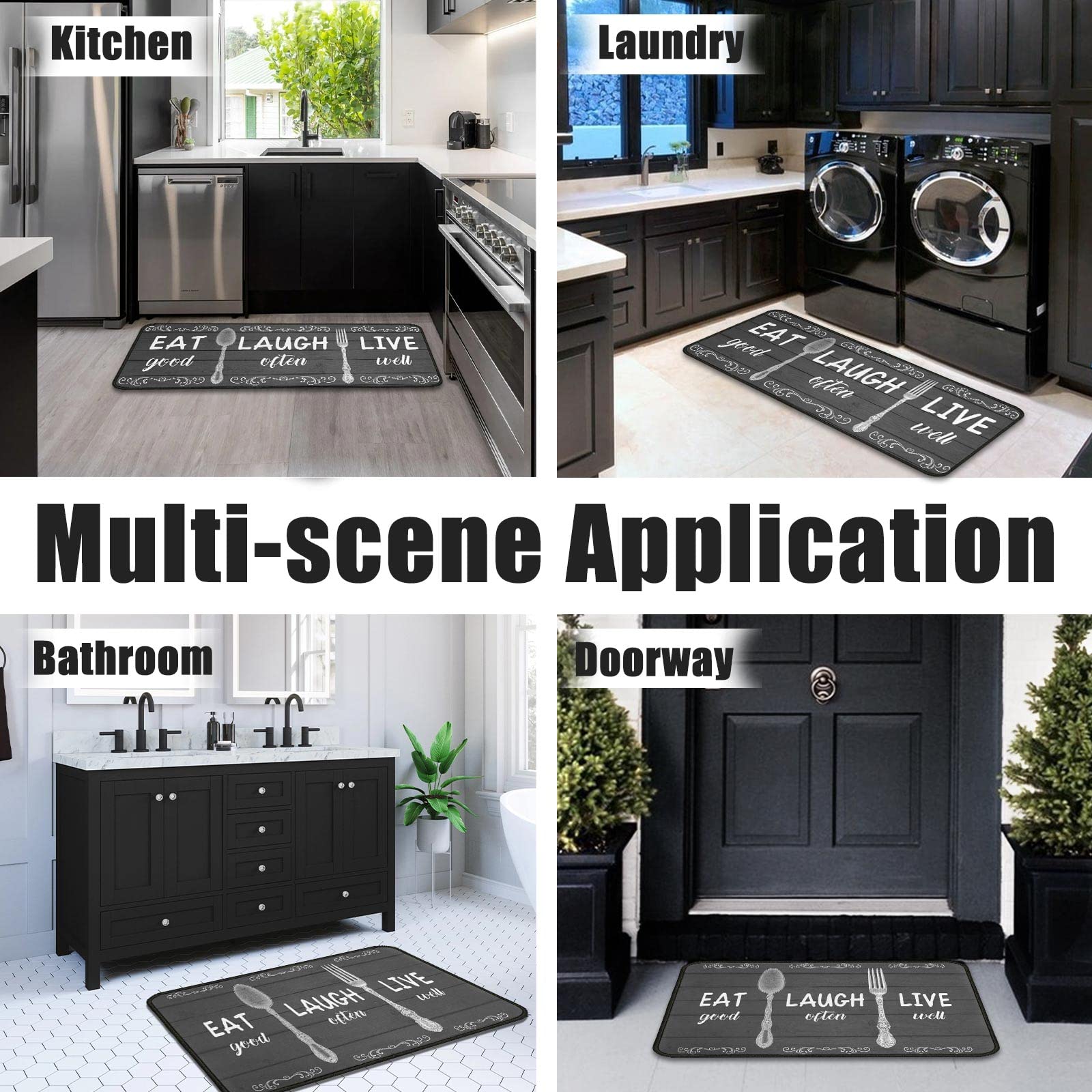 2Pcs Non-Slip Waterproof Kitchen Rugs Set - Farmhouse Style Floor Mats for Cooking & Standing Comfort (17”x30”+17”x47”) - Perfect for Kitchens, Dining Areas & High-Traffic Spaces