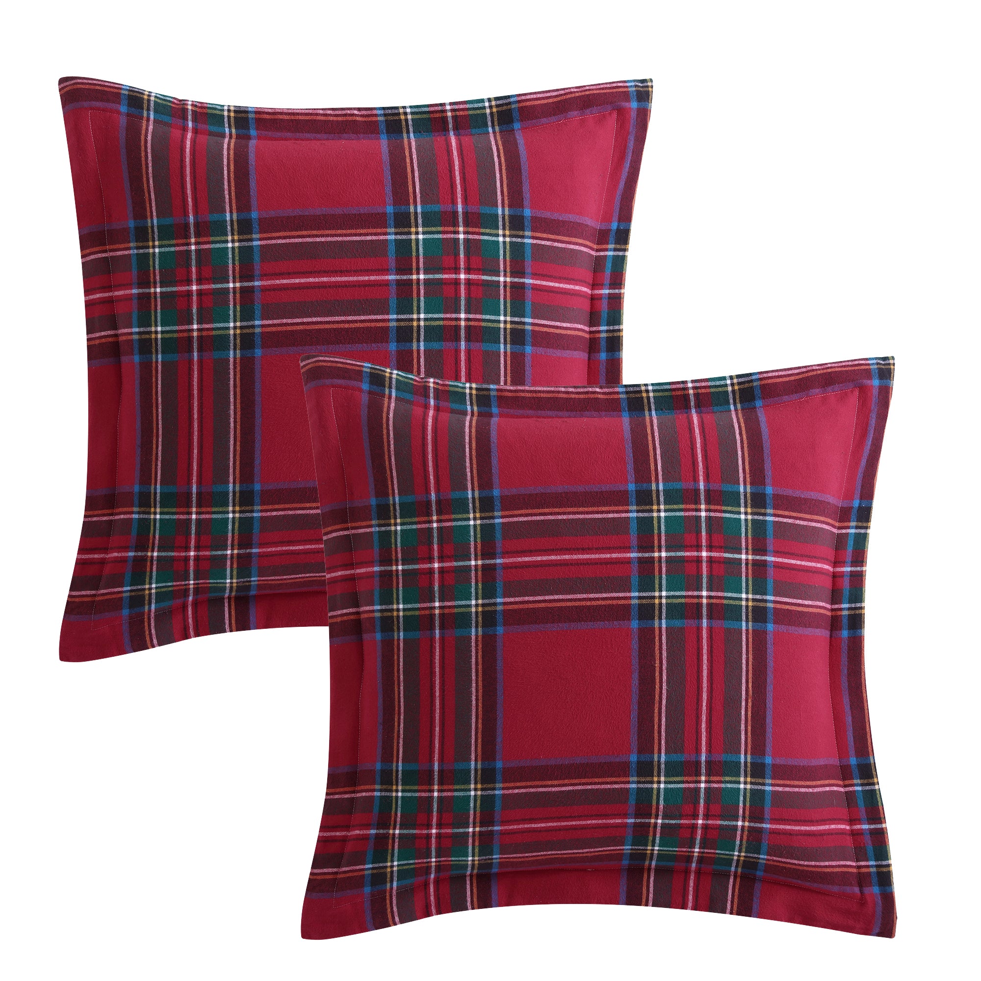 Spencer Plaid Euro Sham Pillowcase Set of 2 - Premium Cotton Decorative Pillow Covers for Sofa, Bed & Home Decor