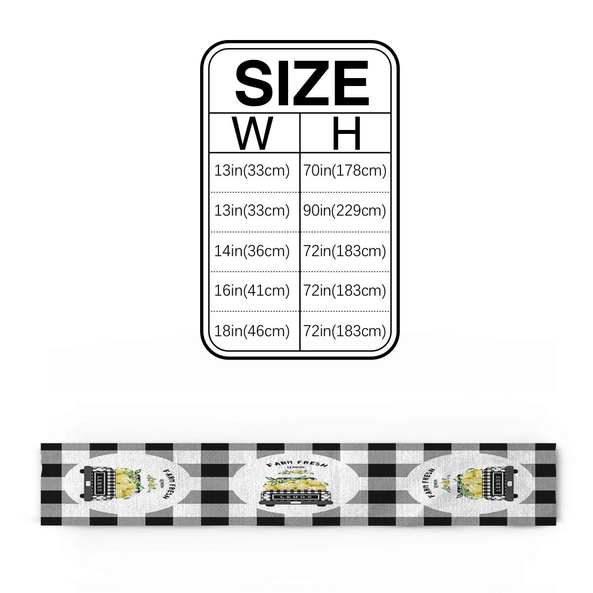 Non-Slip Truck Farm Lemon Fruit Table Runner - 14x72 Inch Black White Plaid Rectangle Table Decor for Kitchen, Coffee Table, Dresser & Foyer | Perfect for Garden Weddings, Parties & Farmhouse Dining Settings