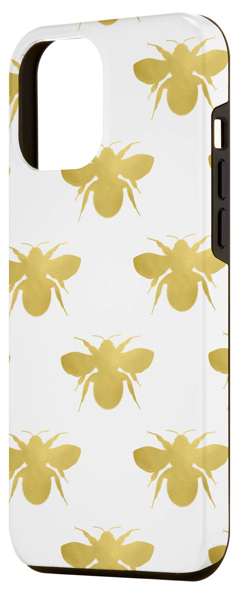 iPhone 12 Pro Max Case - Bumblebee Pattern with Golden Bee Design on White Background | Stylish Protective Cover for Everyday Use, Travel & Outdoor Activities
